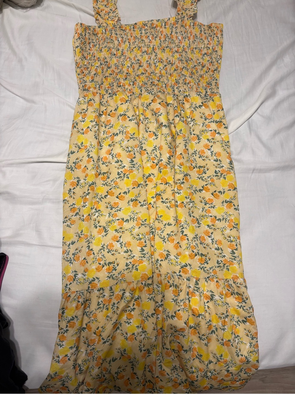 Lucy Paris Yellow and Orange Floral Smocked Dress